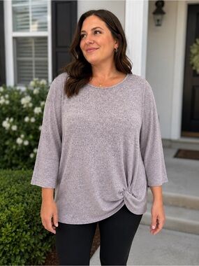 Penmans Knot Front Knit Top Dusty Lavender 3/4 Sleeve Women’s XL
